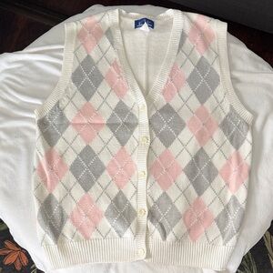 EP Pro Argyle V-Neck Sweater Vest - Pink, Gray, Cream